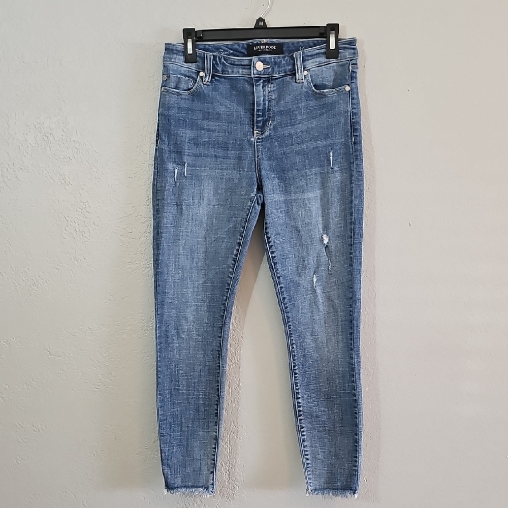 Liverpool The Ankle Skinny Distressed Blue Jeans Womens 6/28